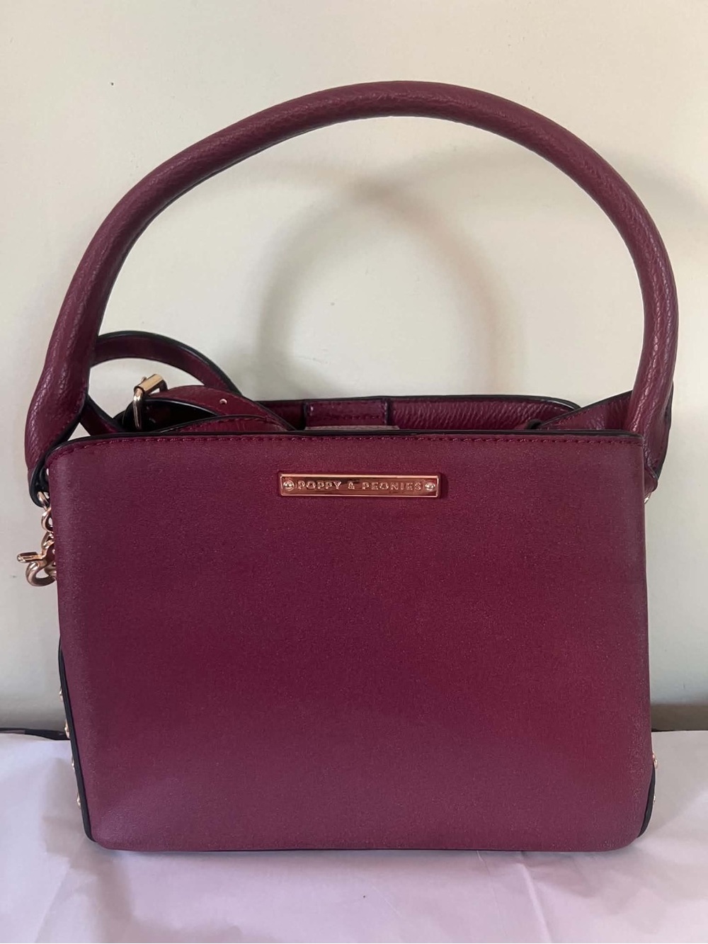 Poppy & Peonies Wine Red Structured Satchel with Crossbody Strap